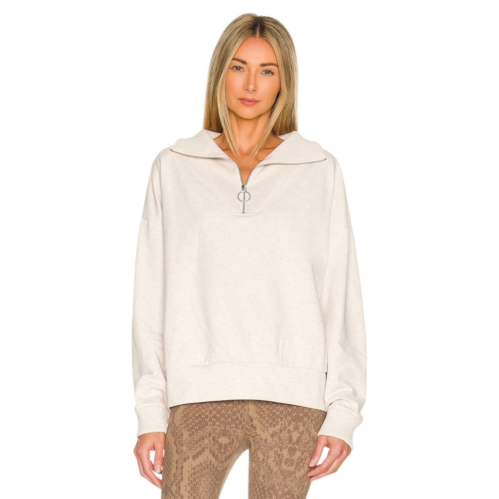 Varley Miller Sweatshirt M Ivory Marl Half Zip Oversized Athleisure Pullover